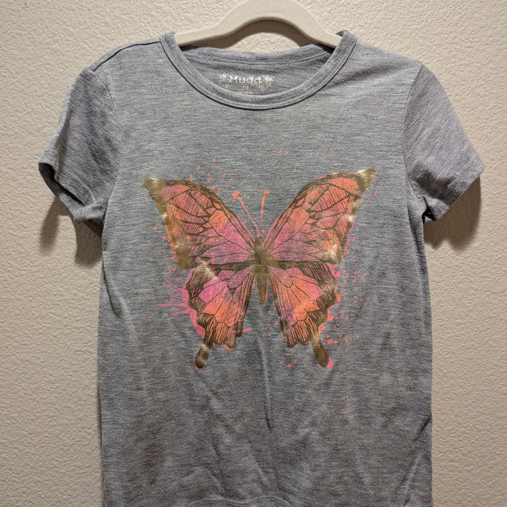 Gray Butterfly Graphic Kids T-Shirt
